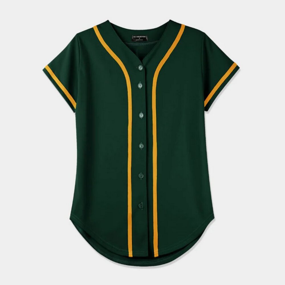 Hat and Beyond | Women's Baseball Striped Button Down Jersey Sz Large NWoT